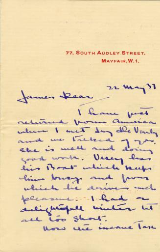Letter from Fay Taylor to James McBey (Letters and Memorabilia Belonging to James McBey)