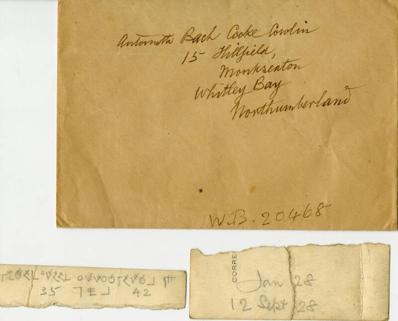 Envelope Addressed to Antornuth Bach Cooke Cowlin (Letters and Memorabilia Belonging to James McBey)