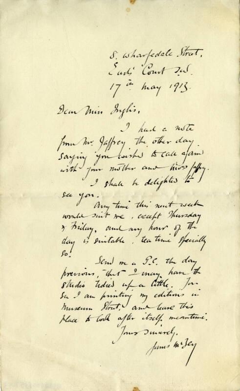 Letter from James McBey to Louise Inglis (Letters and Memorabilia Belonging to James McBey)