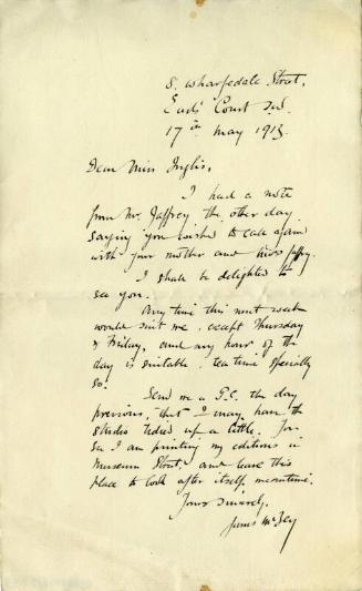 Letter from James McBey to Louise Inglis (Letters and Memorabilia Belonging to James McBey)