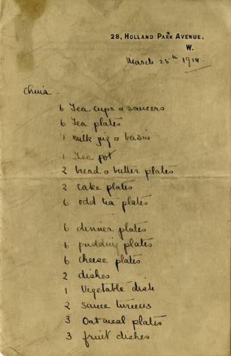 List (Letters and Memorabilia Belonging to James McBey)