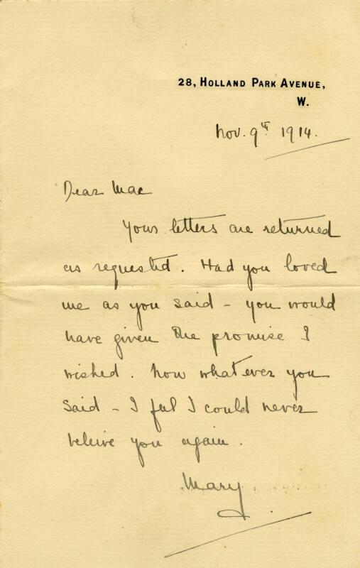 Letter from Mary to James McBey (Letters and Memorabilia Belonging to James McBey)