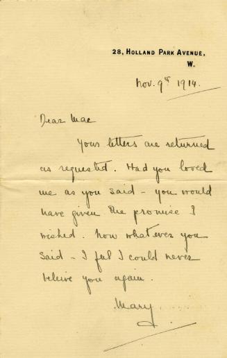Letter from Mary to James McBey (Letters and Memorabilia Belonging to James McBey)