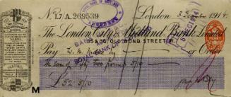 Cheque from James McBey to W. M. Milne (Letters and Memorabilia Belonging to James McBey)