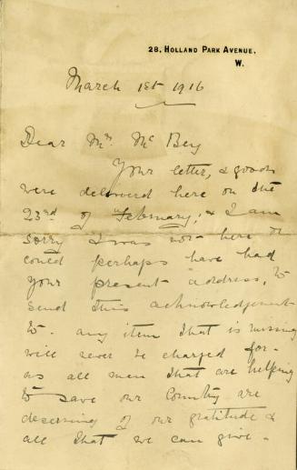 Letter from Louise Inglis to James McBey (Letters and Memorabilia Belonging to James McBey)