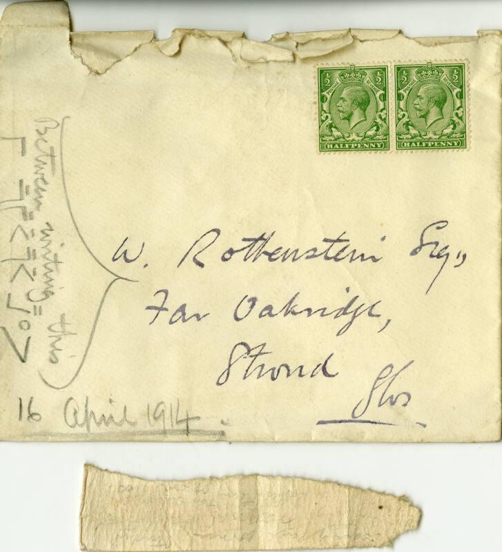 Envelope Addressed to William Rothenstein (Letters and Memorabilia Belonging to James McBey)