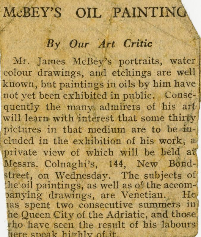 McBey's Oil Painting (Press Cuttings Related to James McBey)