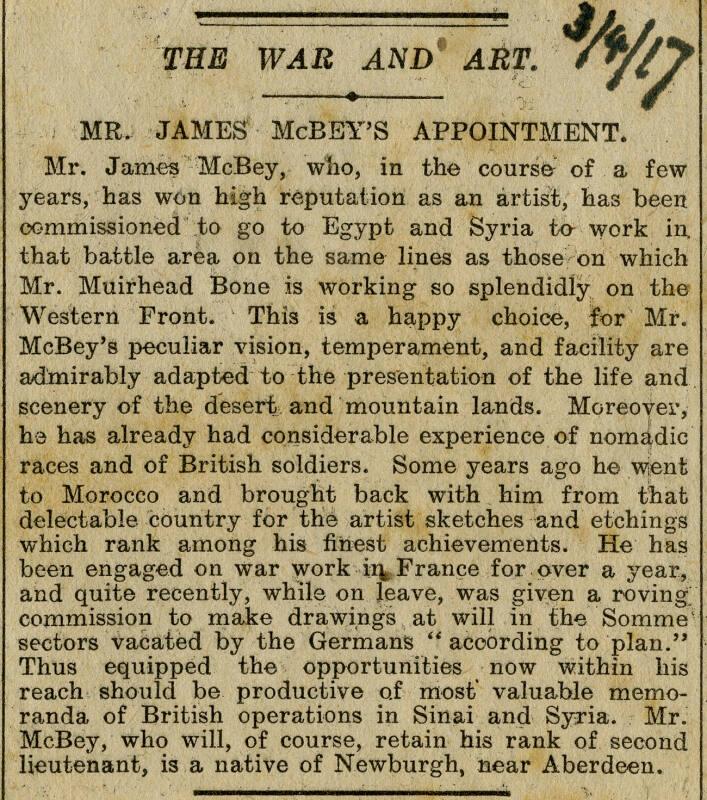 The War and Art (Press Cuttings Related to James McBey)