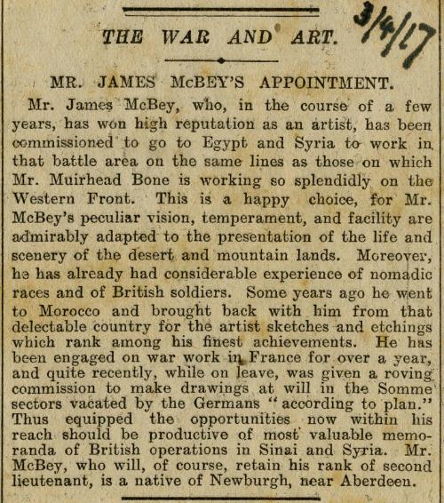 The War and Art (Press Cuttings Related to James McBey)