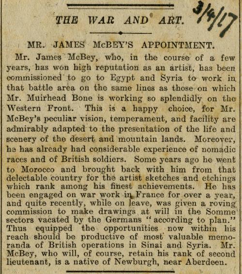 The War and Art (Press Cuttings Related to James McBey)