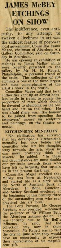 James McBey Etchings on Show (Press Cuttings Related to James McBey)