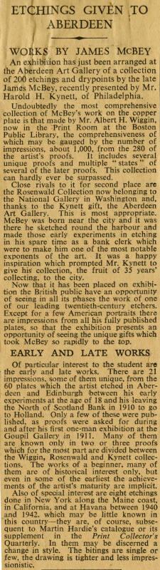 Etchings Given to Aberdeen (Press Cuttings Related to James McBey)