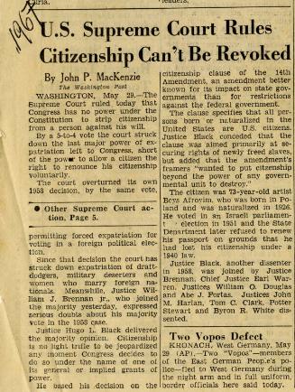 U.S. Supreme Court Rules Citizenship Can't Be Revoked (Legal Documents Belonging to James McBey)