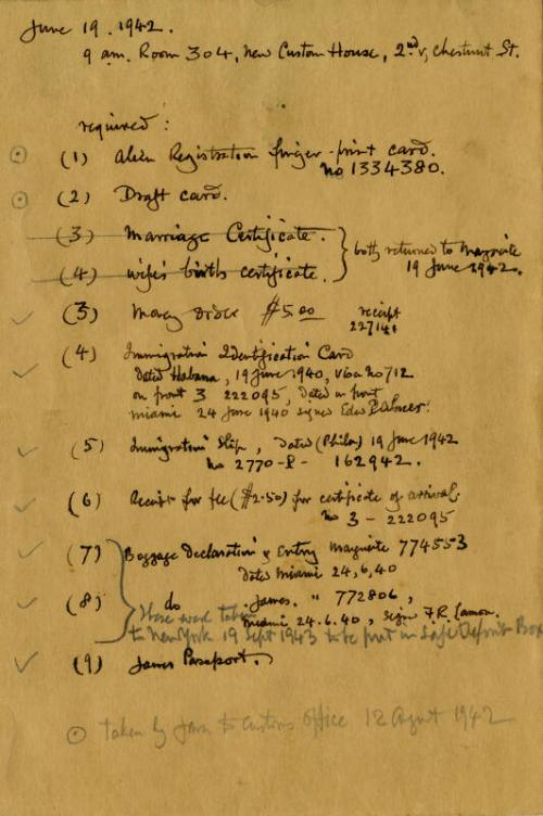 Envelope from James McBey's Application for US Citizenship (Legal Documents Belonging to James McBey)