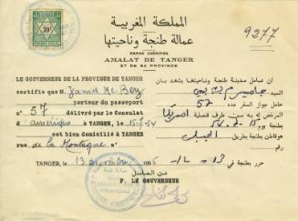 Passport Certificate (Legal Documents Belonging to James McBey)