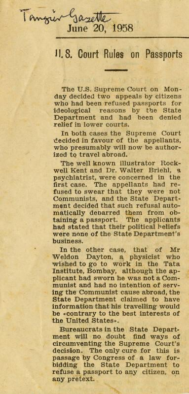 I. I. S. Court Rules on Passports (Legal Documents Belonging to James McBey)