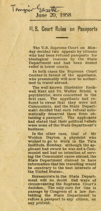 I. I. S. Court Rules on Passports (Legal Documents Belonging to James McBey)