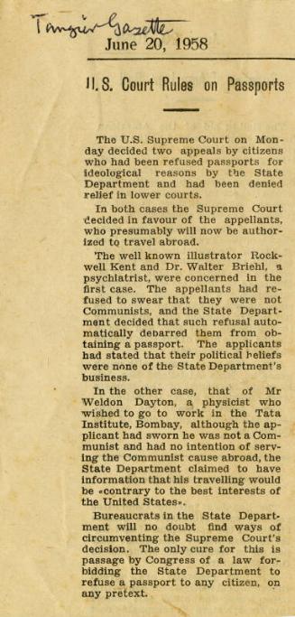 I. I. S. Court Rules on Passports (Legal Documents Belonging to James McBey)