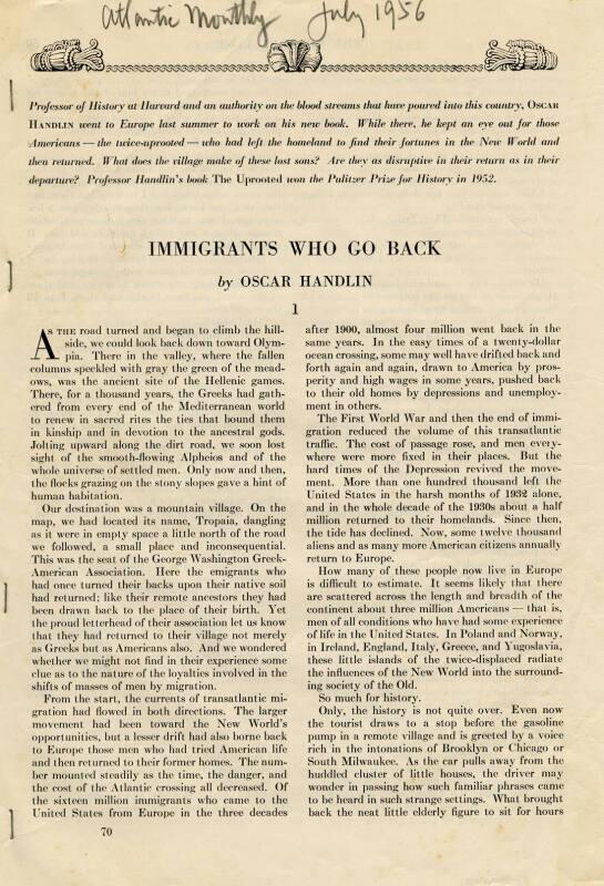 Immigrants Who Go Back (Legal Documents Belonging to James McBey)
