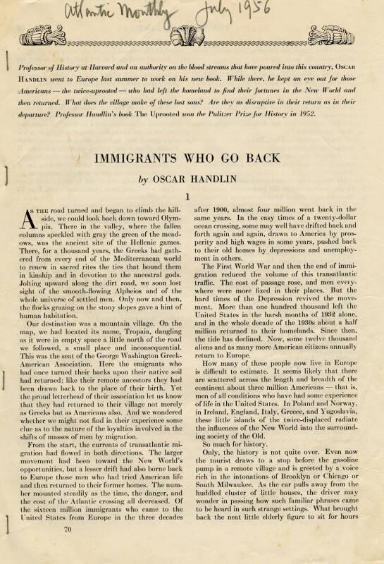 Immigrants Who Go Back (Legal Documents Belonging to James McBey)