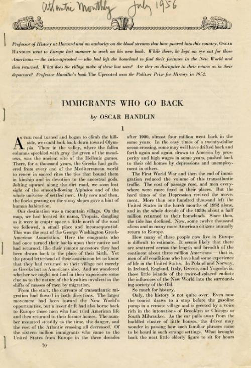 Immigrants Who Go Back (Legal Documents Belonging to James McBey)