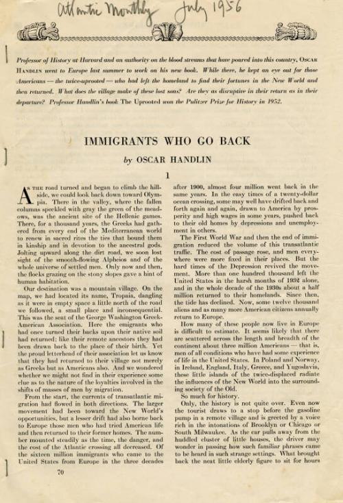 Immigrants Who Go Back (Legal Documents Belonging to James McBey)