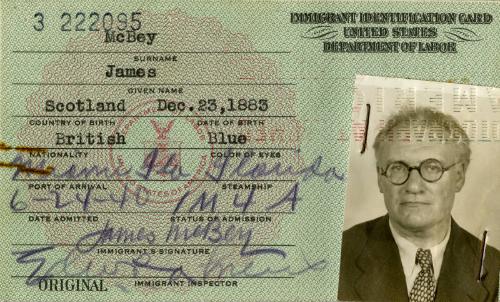 United States Immigration Identification Card (Legal Documents Belonging to James McBey)