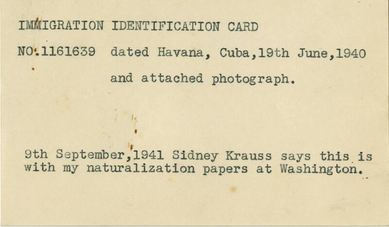 Copy of United States Immigration Identification Card (Legal Documents Belonging to James McBey)