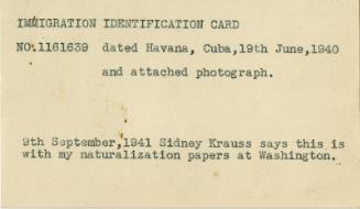 Copy of United States Immigration Identification Card (Legal Documents Belonging to James McBey)