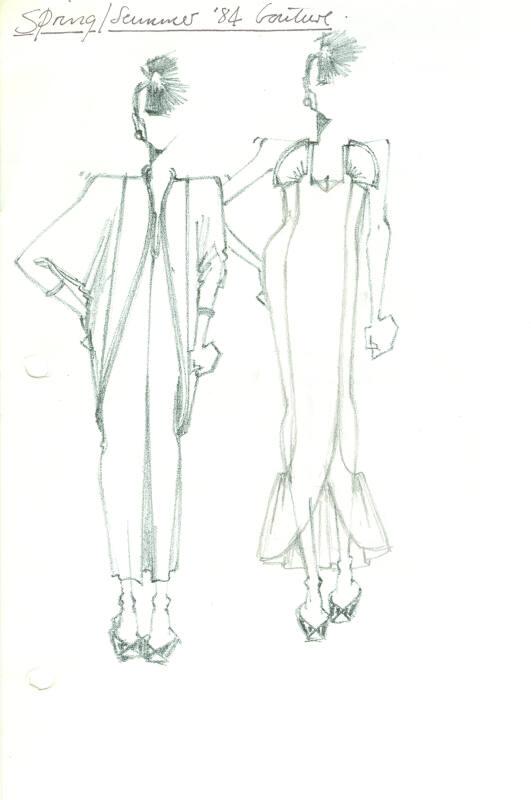 Drawing of Dress and Jacket for Spring/Summer 1984 Couture Collection