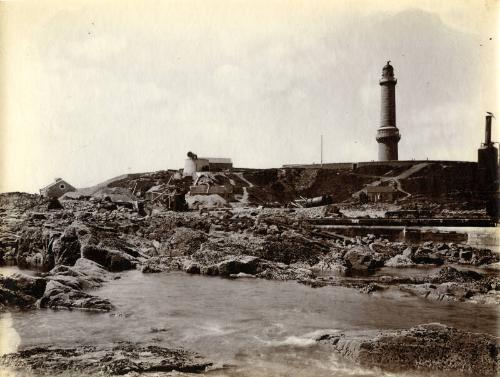 Construction of Girdleness Outfall Scheme, Looking across Outfall Pipe to Girdleness Lighthouse