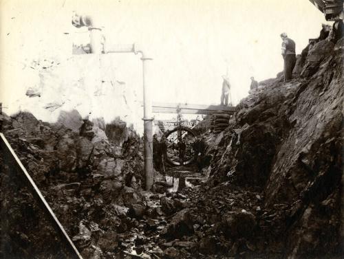 Construction of Girdleness Outfall Scheme, Sea Outlet: Placing Outlet Pipe Section in Trench