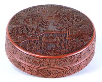 Chinese Circular Cinnabar Lacquer Box and Cover on Stand