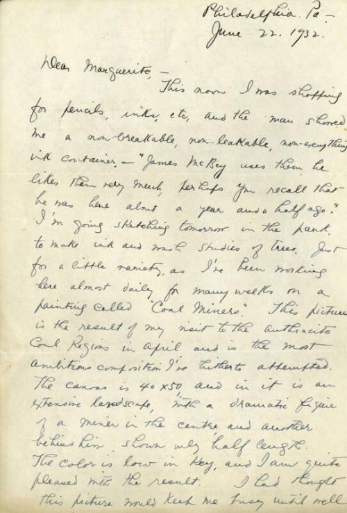 Correspondence from James McBey to Marguerite McBey