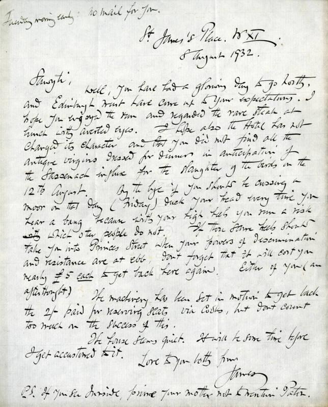 Correspondence from James McBey to Marguerite McBey