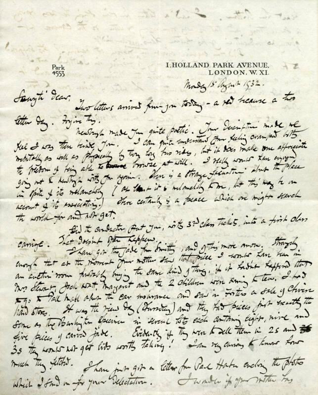 Correspondence from James McBey to Marguerite McBey