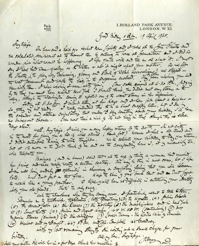 Correspondence from James McBey to Marguerite McBey