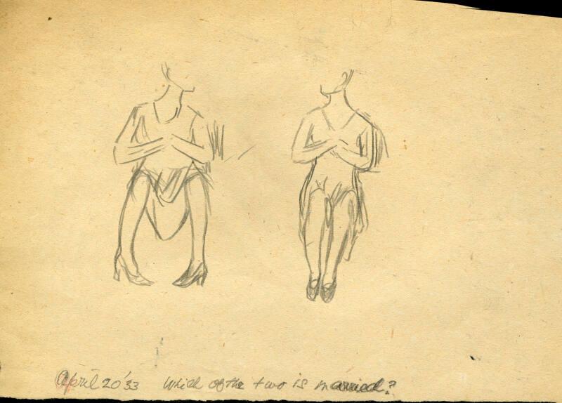 Pencil Drawing of Two Women, Depicting Social Conventions, by James McBey