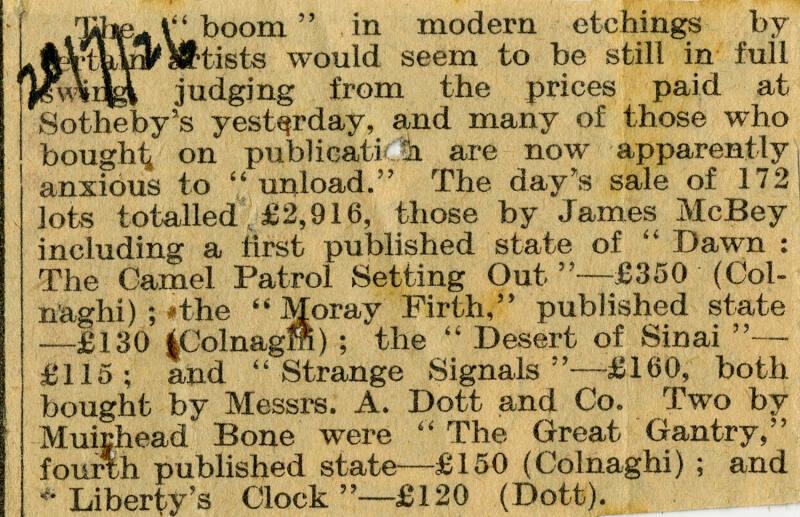 Sale of Modern Etchings (Press Cuttings Related to James McBey)