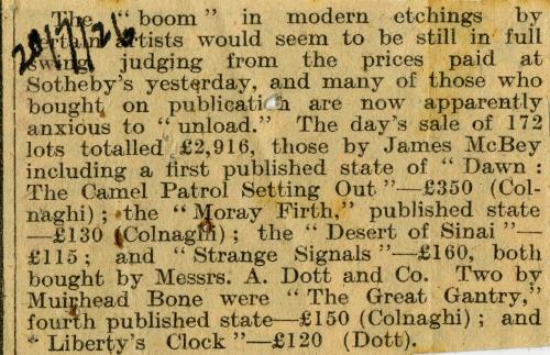 Sale of Modern Etchings (Press Cuttings Related to James McBey)