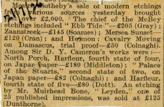 Sale of Modern Etchings (Press Cuttings Related to James McBey)