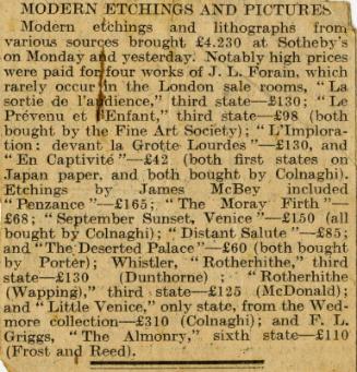 Modern Etchings and Pictures (Press Cuttings Related to James McBey)