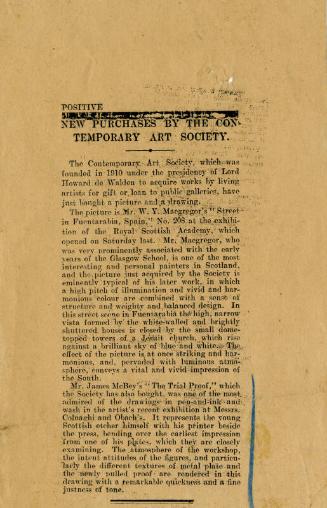New Purchases by the Contemporary Art Society (Press Cuttings Related to James McBey)