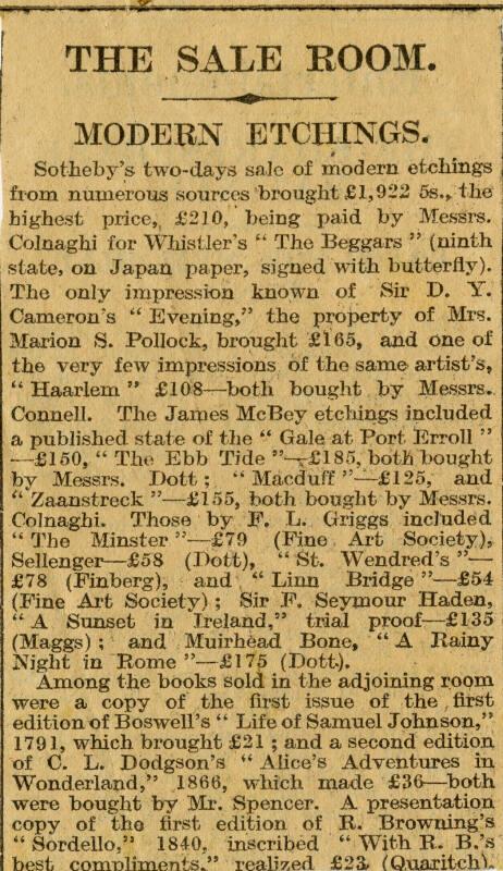 The Sale Room: Modern Etchings (Press Cuttings Related to James McBey)