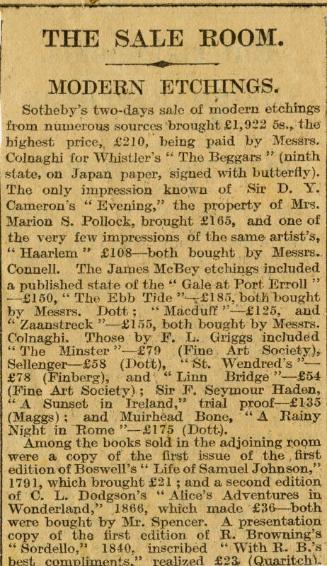 The Sale Room: Modern Etchings (Press Cuttings Related to James McBey)