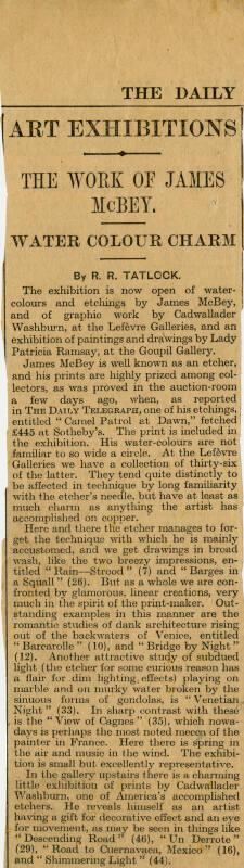 Art Exhibitions: The Work of James McBey (Press Cuttings Related to James McBey)