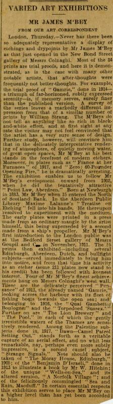 Varied Art Exhibitions: Mr James McBey (Press Cuttings Related to James McBey)
