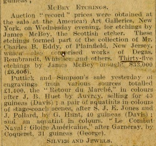 McBey Etchings (Press Cuttings Related to James McBey)