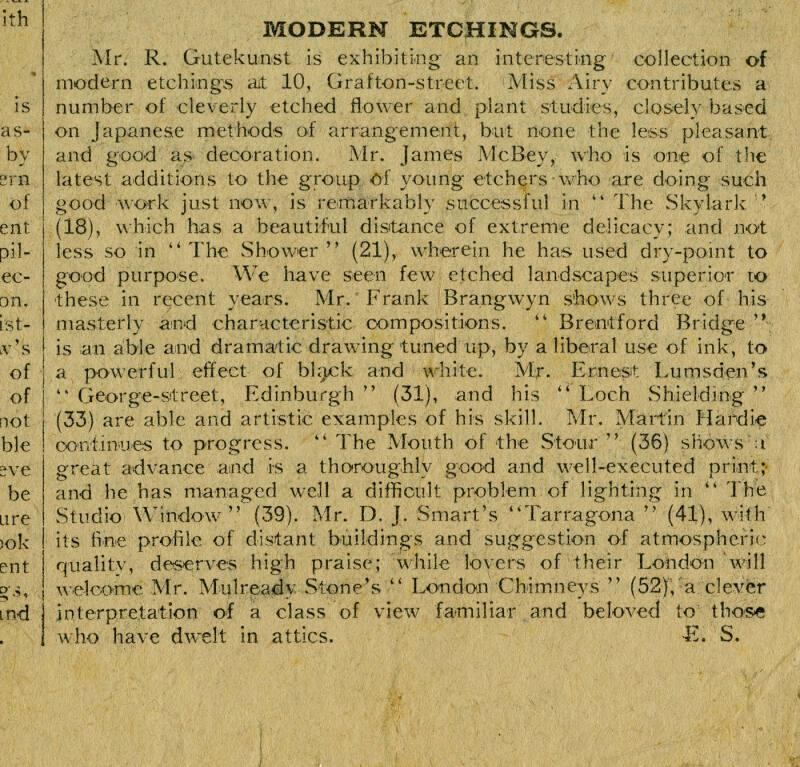 Modern Etchings (Press Cuttings Related to James McBey)
