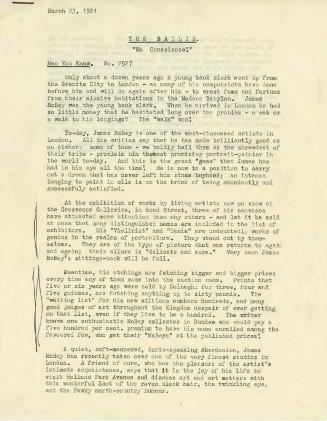 The Baillie. "Ma Conscience!" (Press Cuttings Related to James McBey)